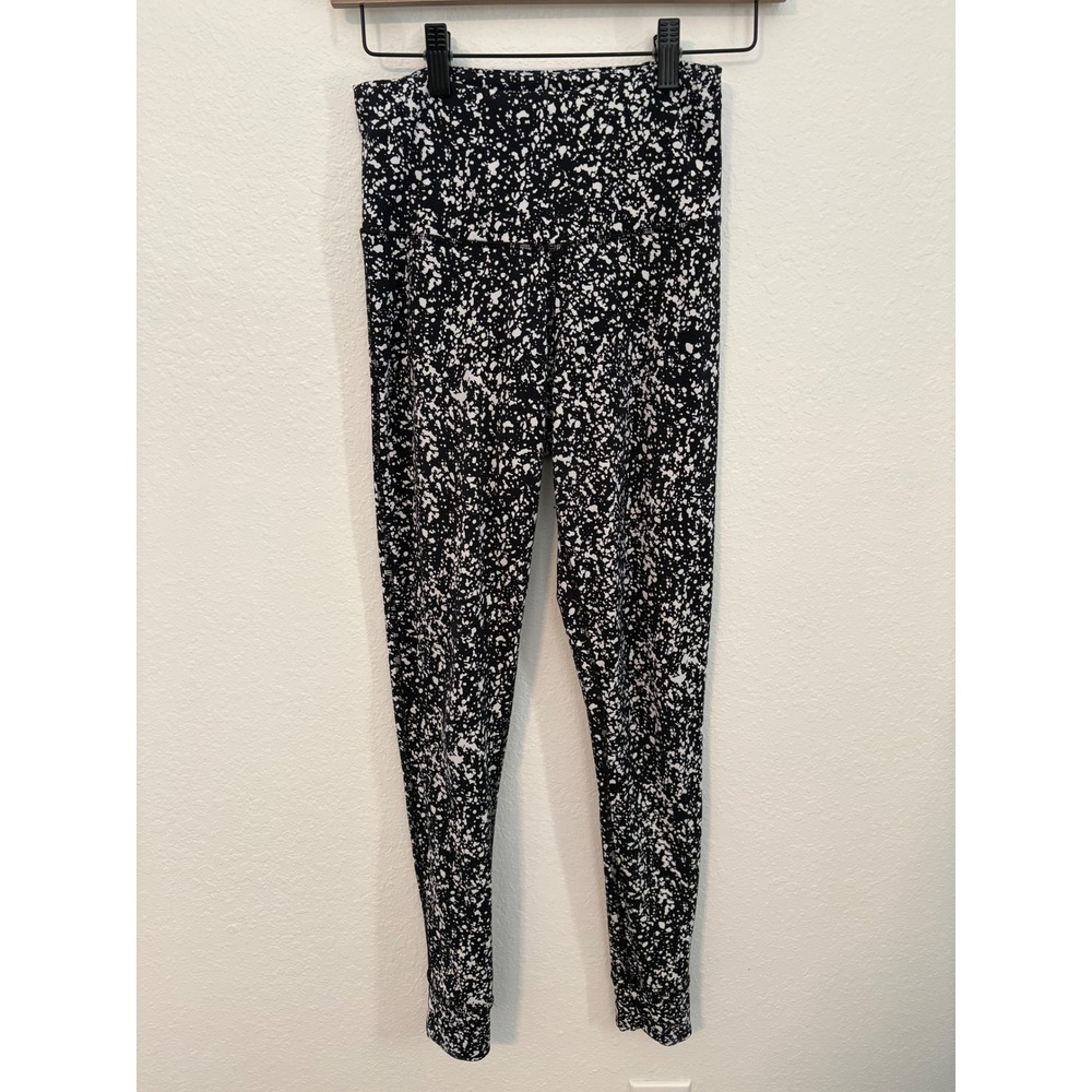 Reebok Speedwick Womens Black White Splatter Print Athletic Leggings XS